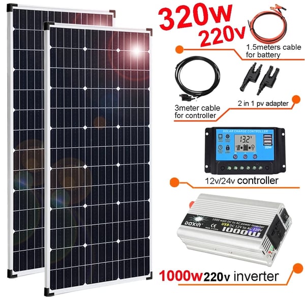 320W/160W Monokrystallinsk Solpanel, Høj Effektivitet 21%, Holdbar Aluminiumsramme,320W 220V 1000W320W 220V 1000W