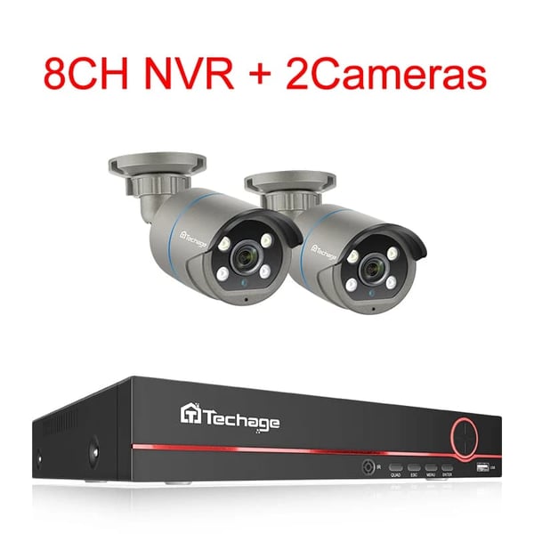 8CH NVR-system, H.265 videokompression, tovejrslyd,8CH NVR 2 Kameraer, 1T