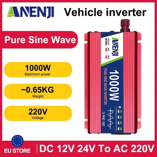 Køretøjsomformer, Ren Sinusbølge, Effektivt Kølesystem,12V, ANJ-1000W-220V-R, 220-240V
