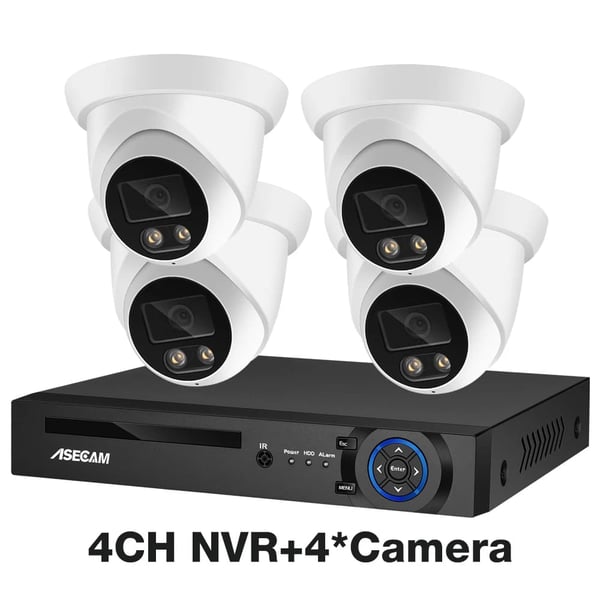 Sikkerhedskamera system, 8MP 4K opløsning, AI farve natvision, , 4CH NVR and 4 Camera, 2T