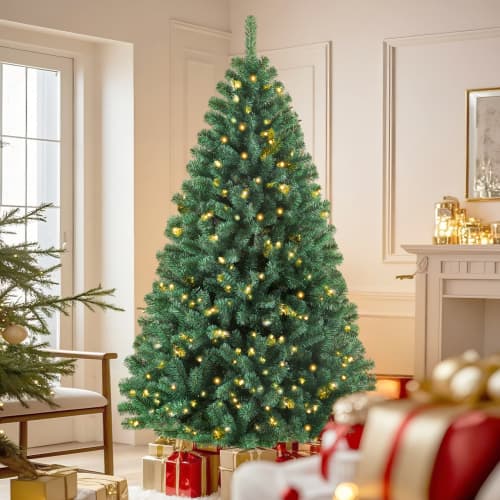 Tekok Christmas-puu, lämmin valkoinen LED-valo, kestävä PVC-rakenne,1.8M