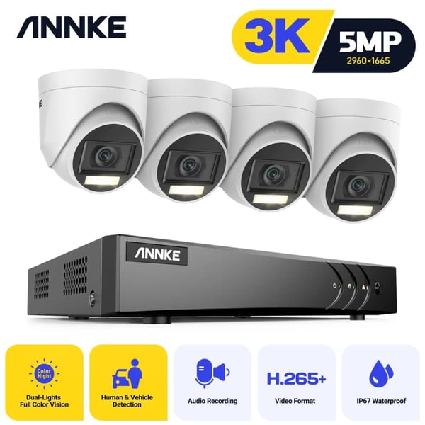 ANNKE Video Sikkerhedssystem, 5MP Høj Definition, Avanceret Bevægelsesdetektion,Med 4 stk. kameraer, Ingen