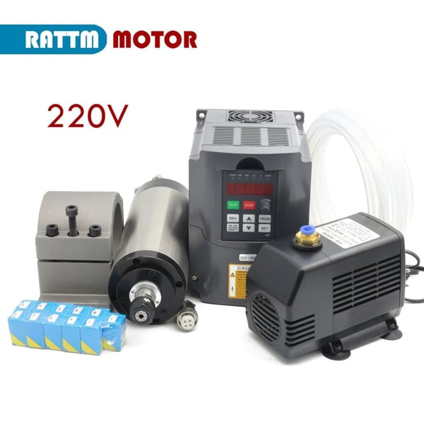 ER16 Vandkølet Spindelmotor, 1,5Kw Effekt, 10-24000rpm Hastighed,Hele sæt 220V