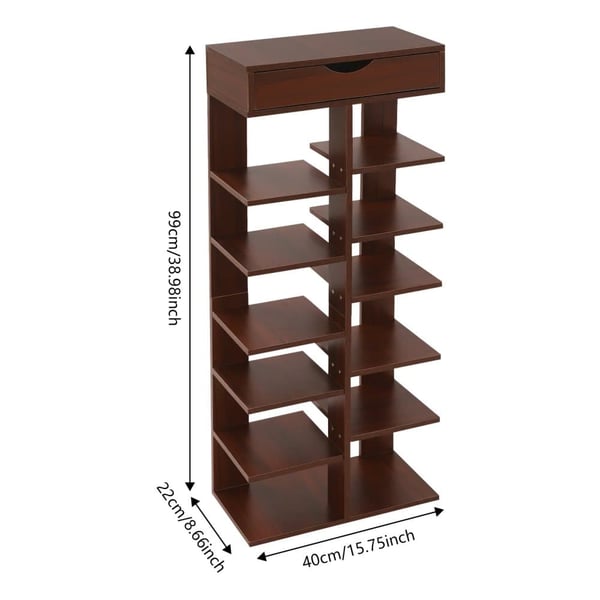 Sko Rack, 7-Lags Vertikal Design, Fritstående Organizer,Brun