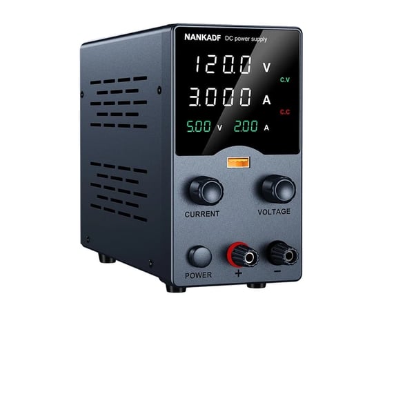 NANKADF DC Strømforsyning, Højpræcisions 4-cifret LED-display, USB Hurtigopladning,GA1203H-N Sort