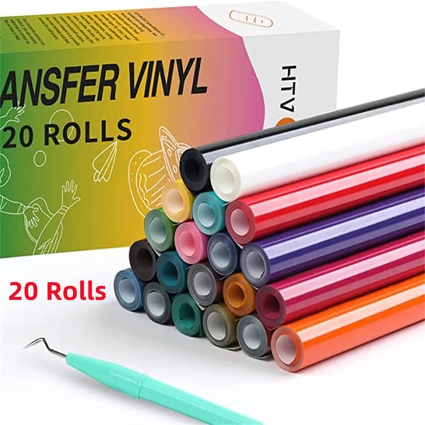 HTV Varmetransfer Vinyl Pakke, 20 Ruller 12"x3ft, Nem at Skære og Fjerne, 20 pakke, 12inX3ft(30X90cm)