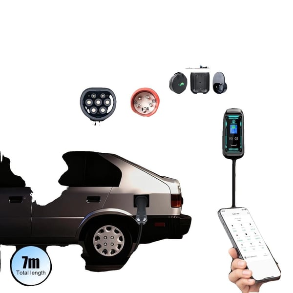 EL-lader, App-kontrol, Justerbar strøm,Type2, sort