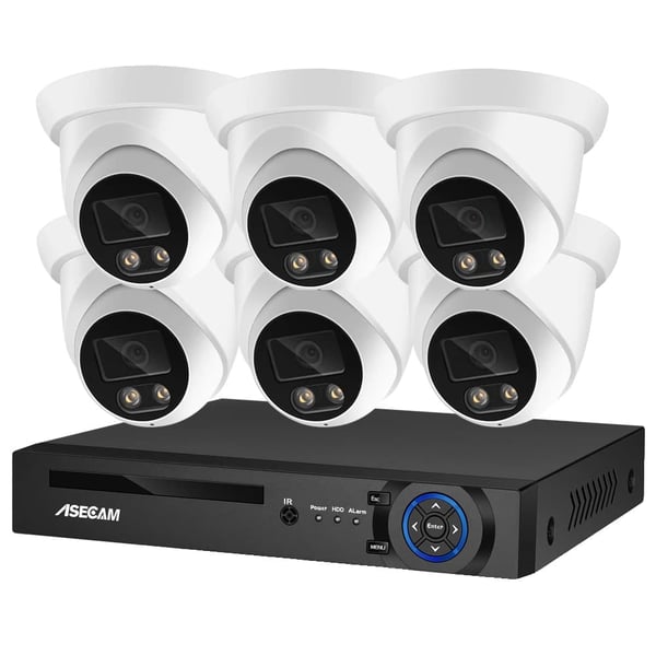 Sikkerhedskamera system, 8MP 4K opløsning, AI farve natvision, , 8CH NVR and 6 Camera, None