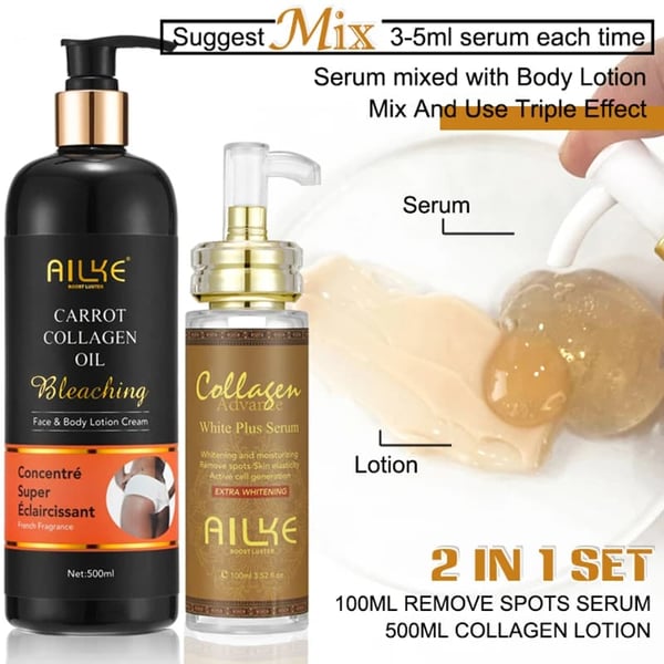 Ailke Whitening Lotion, Glutathion & Niacinamid, 500ML Hydrerende Formel,2 i 1 sæt GULEROD