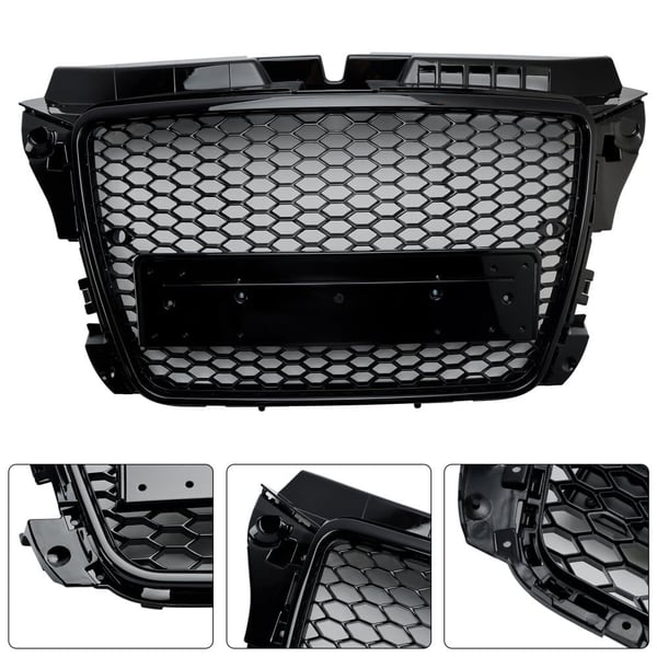 Frontbumpergrill, Glans Sort, Høj Kvalitet ABS Plastik, Standardpasform til Audi A3 8P S3, Direkte erstatning, Moderne honningcombdesign