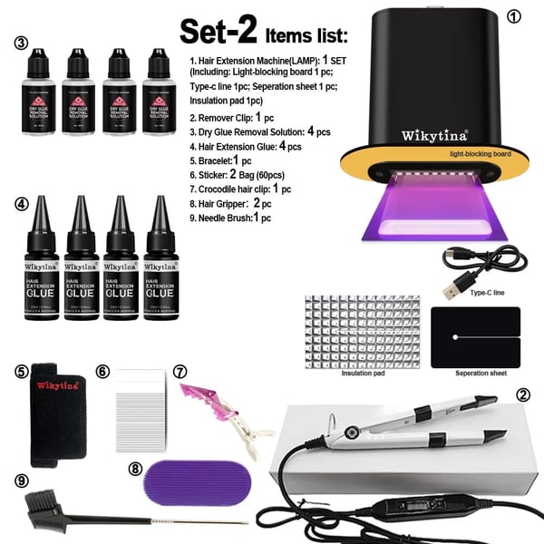 UV-lys hårforlængelser kit, kompakt design, høj effektivitet,UV FORLÆNGELSE -SET2-