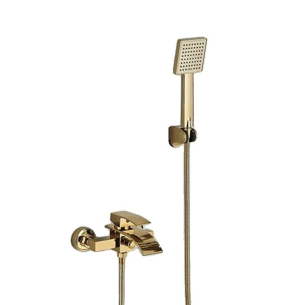Badekararmatur, Dobbelt Håndtag, Børstet Finish,Guld