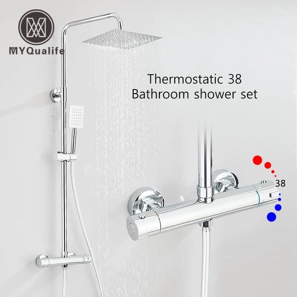 Termostatisk bruserarmatur sæt, krom finish, dobbelt håndtag design,Krom