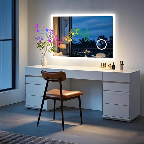 Badeværelsesspejl, Bluetooth-højttaler, Anti-dug funktion,100x70cm(40x28inch)