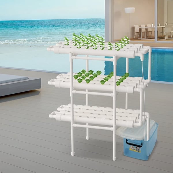 Hydroponisk grøntsagsdyrkningskit, 3 lag, 108 plantepladser, PVC-materiale, jordløs system, kompakt design