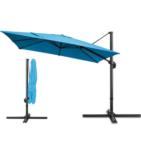 Patio Parasol, 360° Rotation, Justerbare Vinkler,Blå