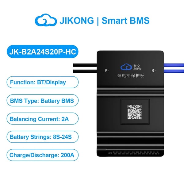 Smart Battery Management System, 200A Charging Current, Active Balance Function, 24S, JK-B2A24S20P-HC