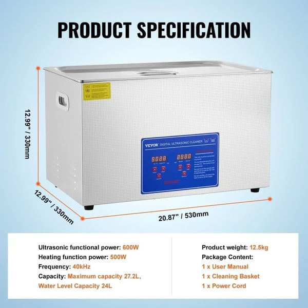 Ultralydsrenser, 40kHz Dybderensning, Digitalt Betjeningspanel,30L JPS-100A