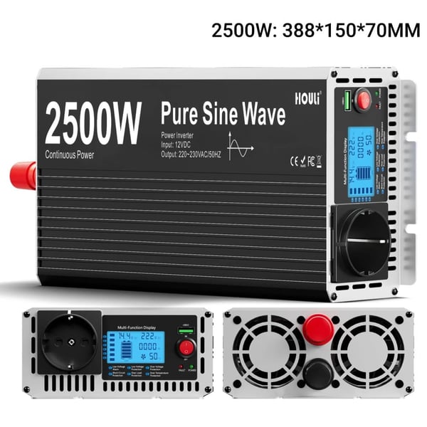 Puhdas sinimuotoinen invertteri, LCD-näyttö, kauko-ohjaus, 2500W, 24V, 220-230V 50hz