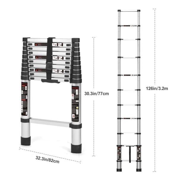 Teleskopstige, 3,2 m længde, låsemekanisme, foldbar type,3.2