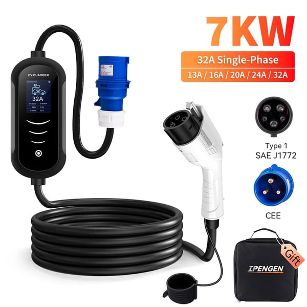 Sähkölatauslaite, Säädettävä Virta, Kannettava Muotoilu,7KW CEE Plug, Tyyppi1