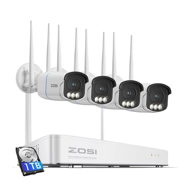 ZOSI WiFi 6 CCTV-system, 5MP Ultra HD-opløsning, Smart AI-detektion,5MP 4PCS Kameraer, 1T