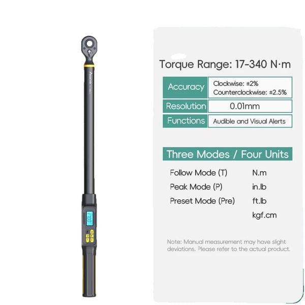Digital Momentnøgle, ±2% Nøjagtighed, Baggrundsbelyst LED-display,17-340N.m