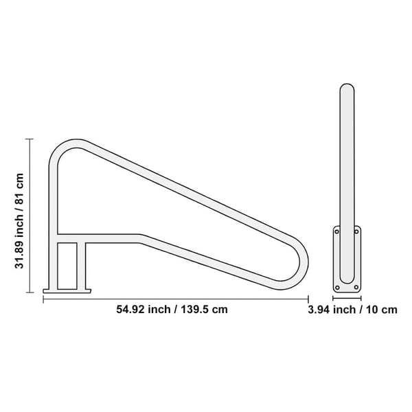 Uima-altaan kaide, ruostumaton teräs, liukumaton ote,55x32 tuumaa 1kpl