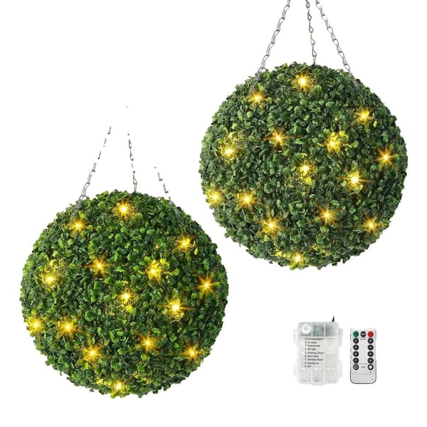 Kunstig Topiary Bold, Forudbelyst med 8 Belysningsindstillinger, Indendørs Udendørs Dekor,40cm, grøn
