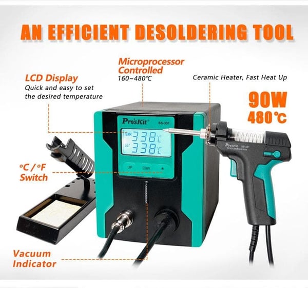 Proskit SS-331 Elektrisk Desolderingspistol, Anti-statisk, Høj sugekraft, 110V-240V
