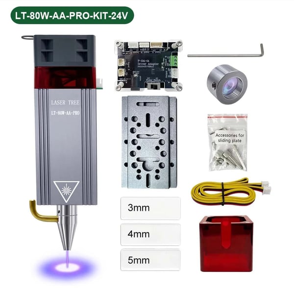 Lasergravering Hoved, 10W Optisk Effekt, Kraftig Luftassistance,80W-AA-PRO-KIT-24V