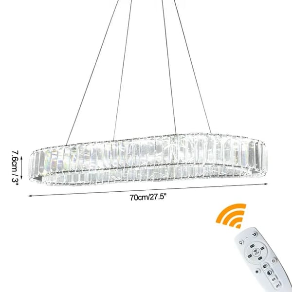 Krystal lysekrone, LED-belysning, Fjernbetjening, L70cm Oval, Dæmpbar med fjernbetjening