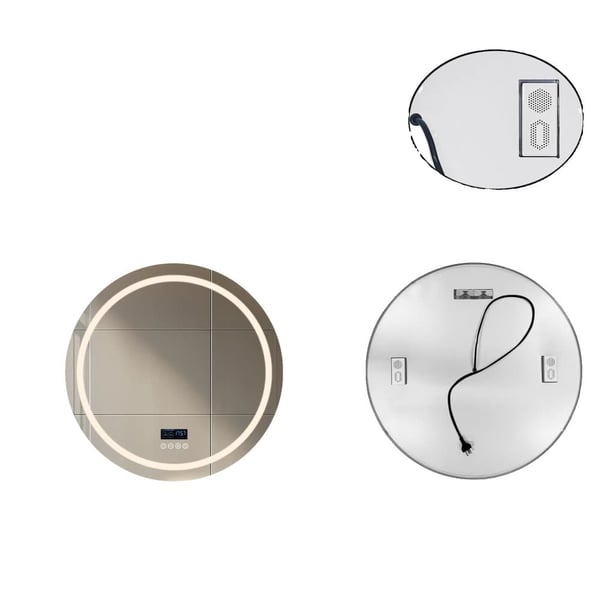 LED Badeværelsesspejl, Bluetooth Højttaler, Justerbart Lys,Rund