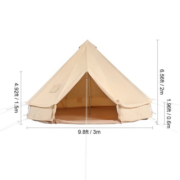 Bell Tent, 3 m / 9,8 ft Diameter, Højde 2 m / 6,56 ft, 4 Vinduer,3m