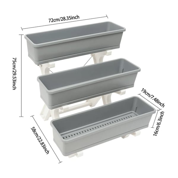 Vertikal Havebed, 3-Lags Design, Fritstående Plantekasse,Lys Grå