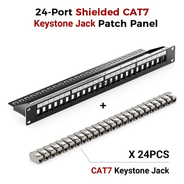 Patchpanel, 24-ports skærmet, værktøjsfri design, CAT7 kompatibilitet,Patch Panel Sæt