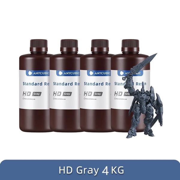 ANYCUBIC 4KG UV-harpiks, hærdningsbølgelængde 405 nm, høj viskositet 552 mpa.s,4kg HD Grå