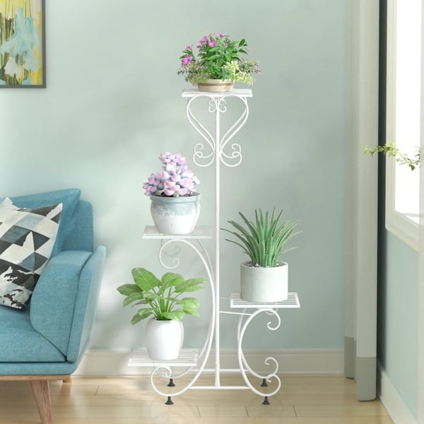 Metal Planteholder, 4-Lags Hylder, Rustbestandigt Design,HVID