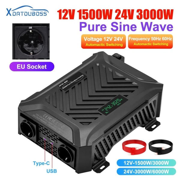 Ren Sinuskurve Inverter, 12V-1500W, 24V-3000W,12V-1,5KW 24V-3KW EU