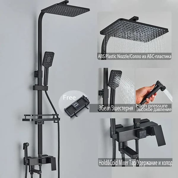 Brusearmatur, 4-vejs justerbar, moderne design,Sort 4 Veje A