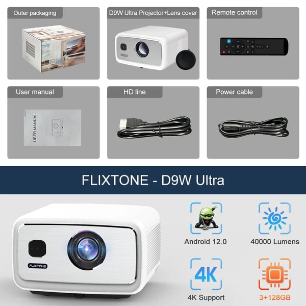Projektor, 3000 ANSI Lumen, Full HD opløsning,D9W Ultra