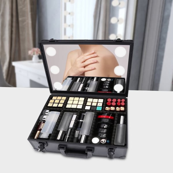 LED kosmetisk makeupetui, justerbar lysstyrke, stor opbevaringskapacitet,L