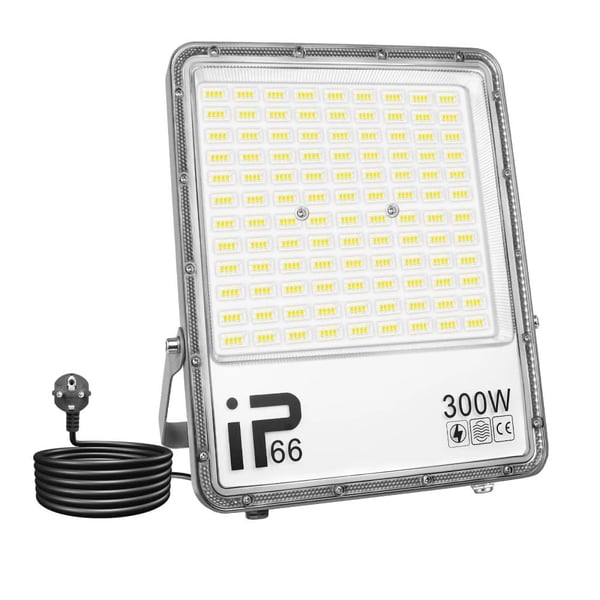 LED Flomlys, IP66 Vandtæt, Energi Effektiv Belysning,1x300W, Natur Hvid (3500-5500K), EU-stik