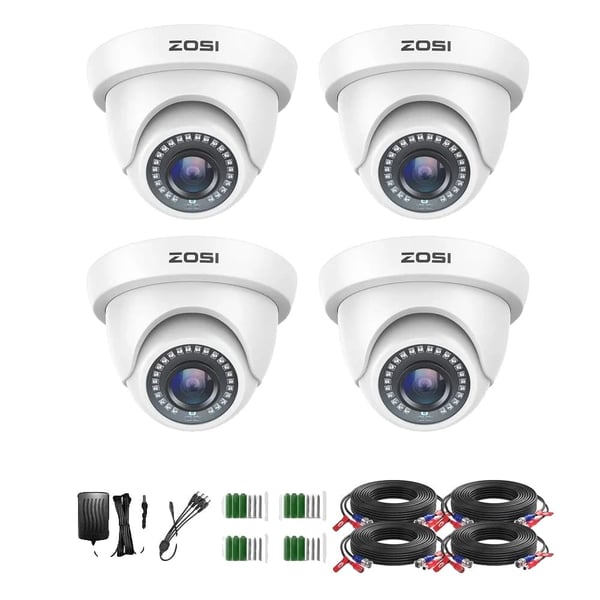 ZOSI 4Pack Sikkerhedskameraer, 1080P HD Opløsning, 80ft Nattesyn,Hvid