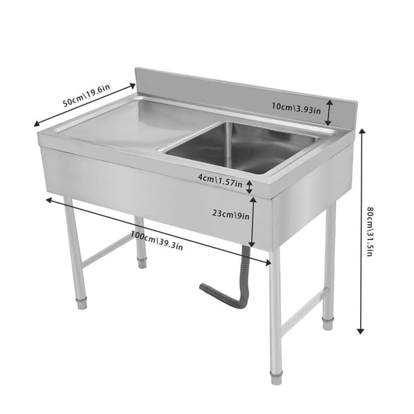 Køkkenvask, Fritstående Design, Stort Drænhul,Sølv