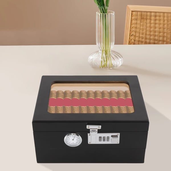 Cigar Humidor, Bærbar Design, Hygrometer Inkluderet,sort