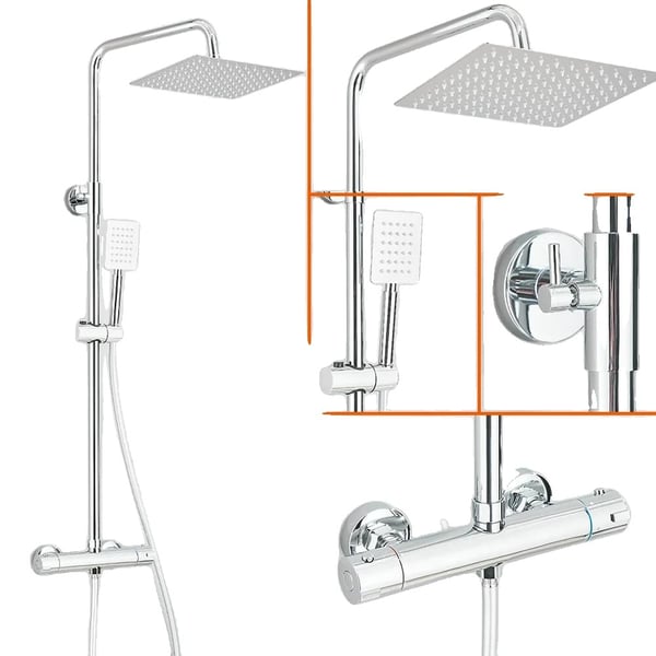 Brusesæt, Dobbelt håndtag temperaturkontrol, Poleret moderne finish,Krom