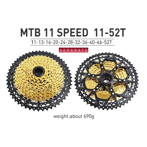 MTB cykel frihjul, separat design, ultralight aluminium., 11s 52t guld