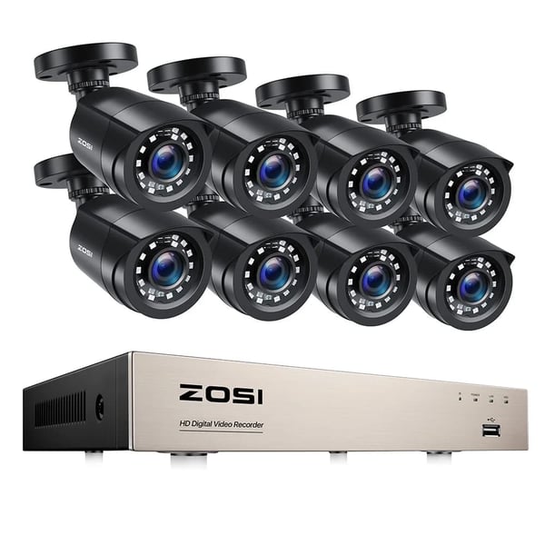 CCTV-system, 8 kanaler, 1080P,8CH DVR x 8 Kameraer, 1T