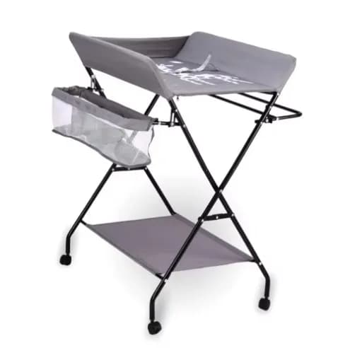 Bærbar Babyskiftemåtte, Ergonomisk Design, Kompakt Sammenklappelig,Grå med hjul